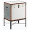 Vintiquewise Silver and Brown Trimmed Faux Leather Lockable Square Lined Storage Trunk, End Table on Metal Stand QI003796.SI - alternate 2